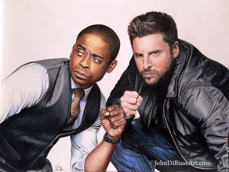 James Roday as Shawn Spencer and Dule Hill as Burton Guster from TV's Psych Original Colored Pencil Drawing (NOT a print) 12"x 9"