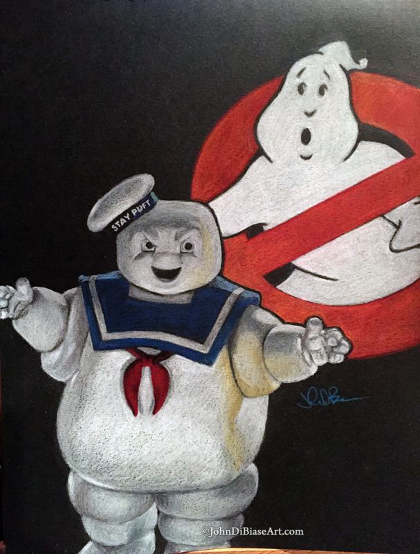 Stay Puft Marshmallow Man from Ghostbusters Original Colored Pencil Drawing (NOT a print) 9" x 12"