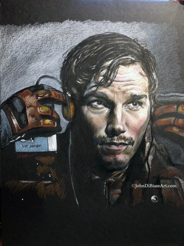 Chris Pratt as Star Lord/Peter Quill in Guardians of the Galaxy Colored Pencil on Black Paper Drawing (NOT a print) 9" x 12"