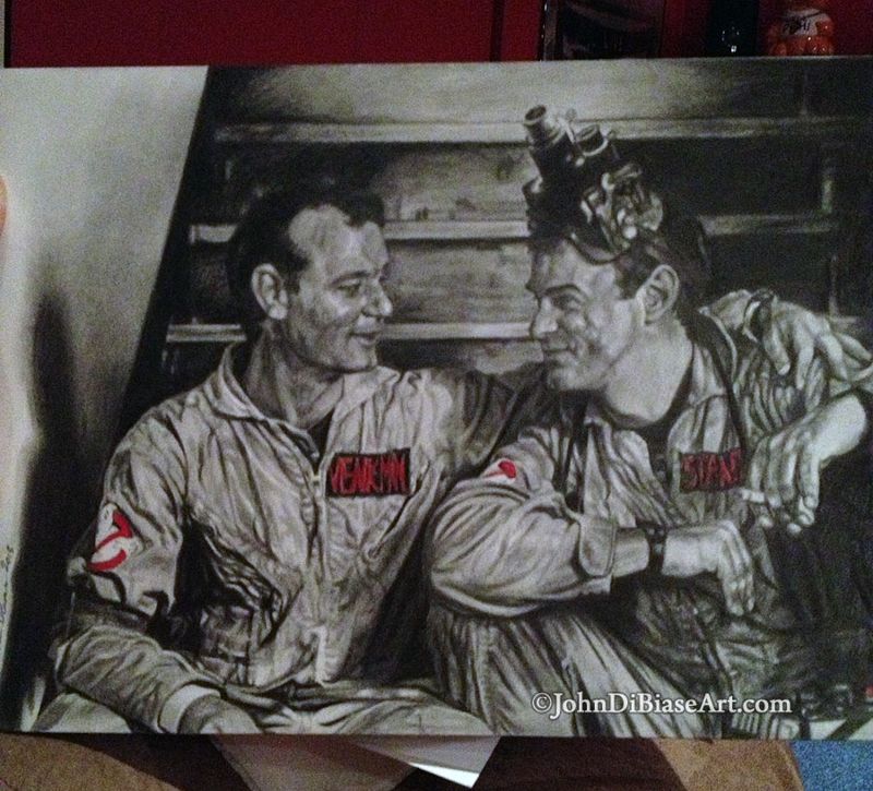 Ghostbusters Bill Murray (Peter Venkman) and Dan Aykroyd (Ray Stantz) Candid Original Graphite and Colored Pencil Drawing (NOT a print) 12" x  9"