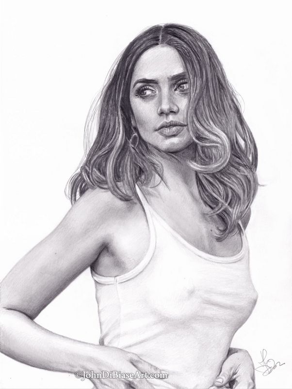 Ana De Armas "Cami Top" Original Graphite Pencil Drawing (NOT a print) 9 x 12