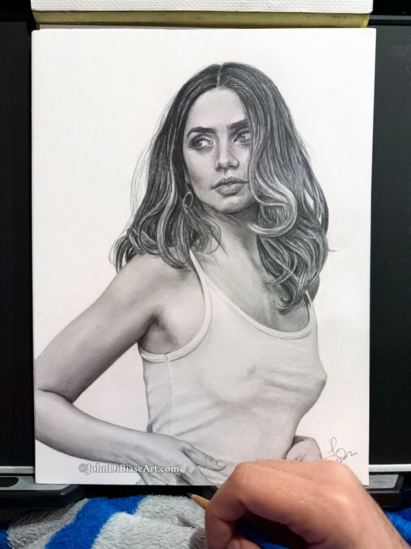 Ana De Armas "Cami Top" Original Graphite Pencil Drawing (NOT a print) 9 x 12