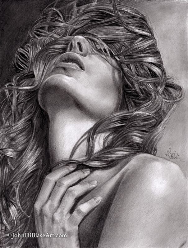 Nicole Vincenti / Sadie Gray  Italian Model Graphite Pencil Drawing [Head Back] (NOT a print) 9" x 12"
