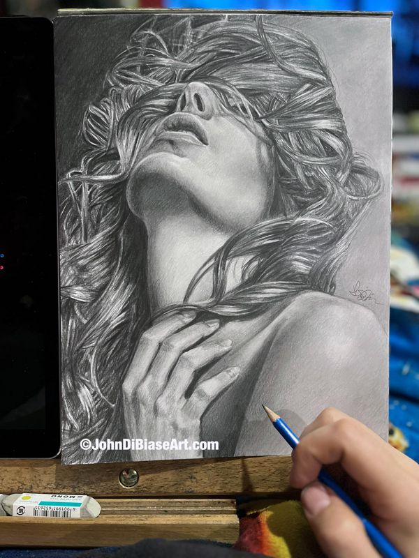 Nicole Vincenti / Sadie Gray  Italian Model Graphite Pencil Drawing [Head Back] (NOT a print) 9" x 12"