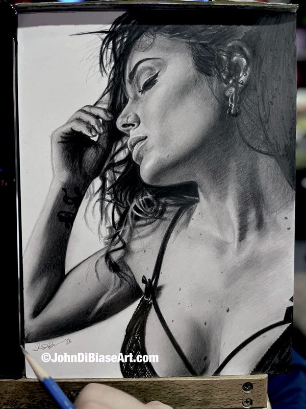 Nicole Vincenti / Sadie Gray  Italian Model Graphite Pencil Drawing [Wrist Tattoo] (NOT a print) 9" x 12"
