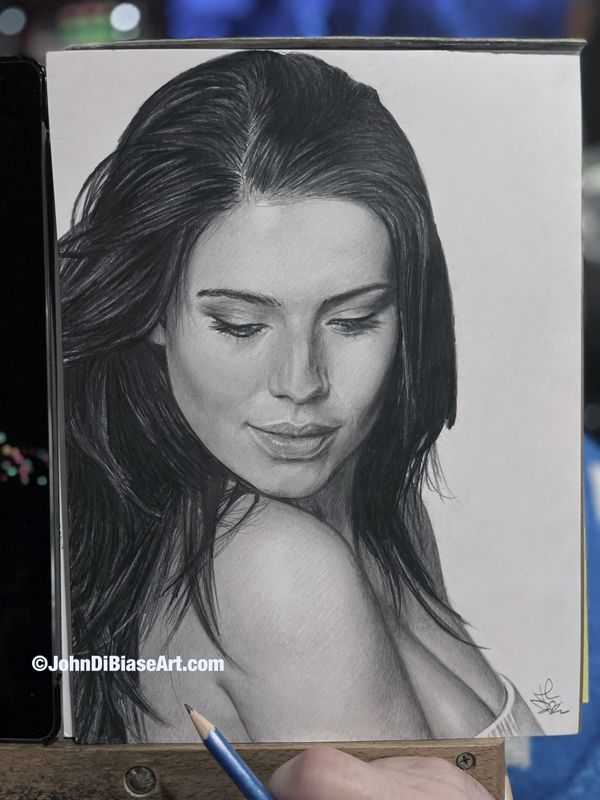 Simone De Kock Original Pencil Drawing "Looking Down" (NOT a print) 9" x 12"