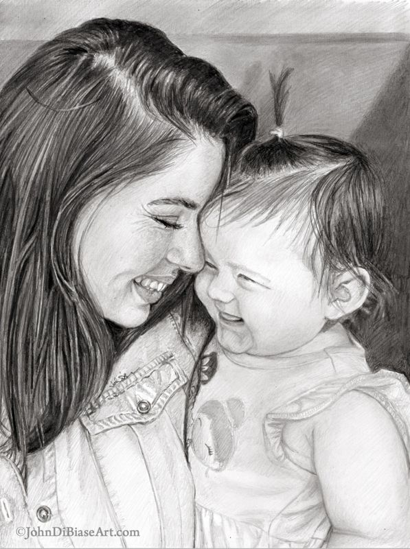 Simone De Kock and child Original Pencil Drawing (NOT a print)  9" x 12"