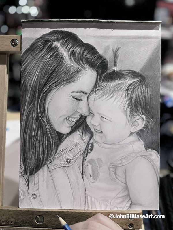 Simone De Kock and child Original Pencil Drawing (NOT a print)  9" x 12"