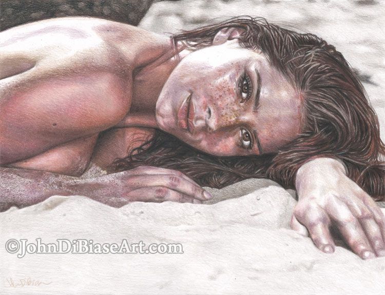Simone De Kock Original Realistic Colored Pencil Drawing "Beach" (NOT a print)  12" x 9"