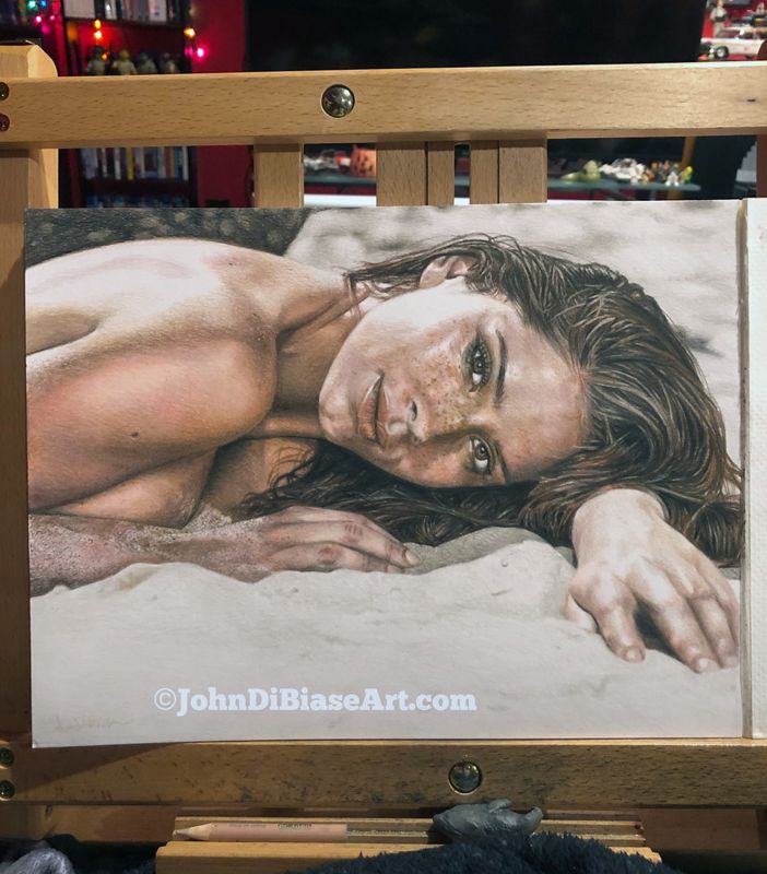 Simone De Kock Original Realistic Colored Pencil Drawing "Beach" (NOT a print)  12" x 9"
