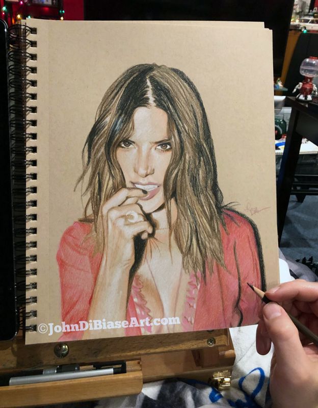 Alessandra Ambrosio Colored Pencil and Marker Sketch on Toned Tan Paper (NOT a print) 9" x 12"