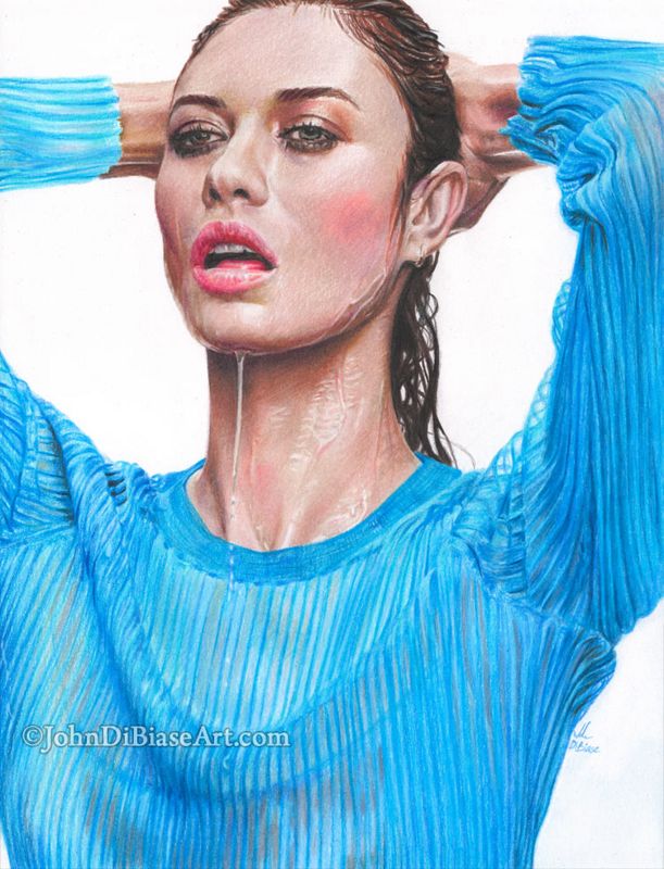 Olga Kurylenko Original Realistic Colored Pencil Drawing (NOT a print) 9" x 12"