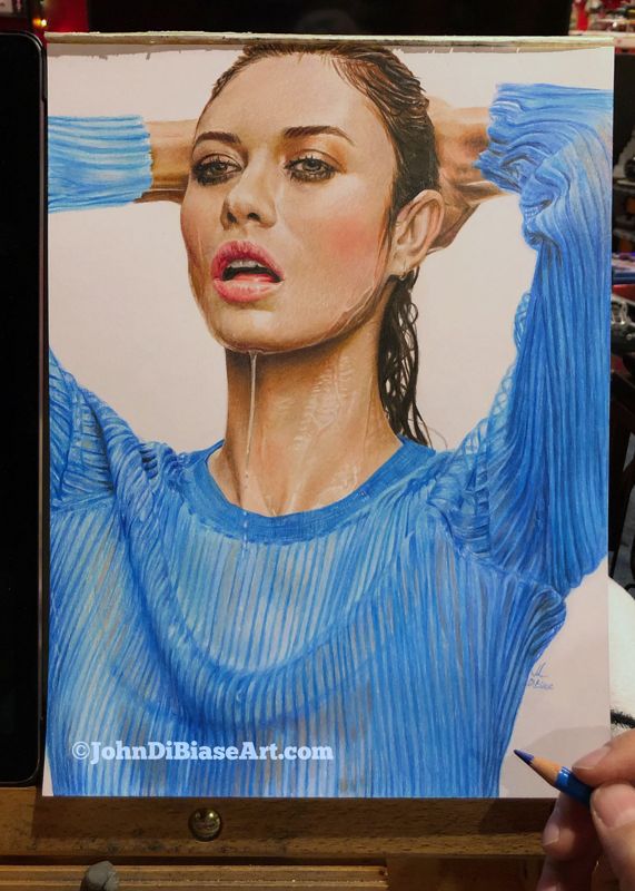 Olga Kurylenko Original Realistic Colored Pencil Drawing (NOT a print) 9" x 12"