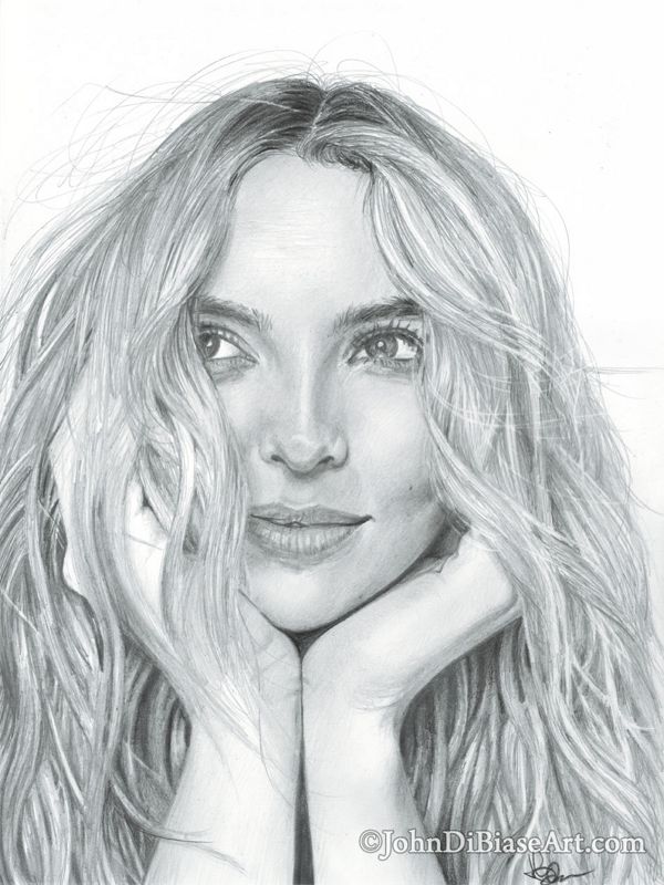 Jodie Comer Original Graphite Realistic Pencil Drawing (NOT a print) 9" x 12"