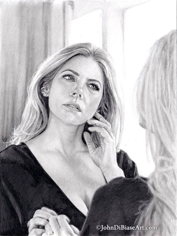 Katheryn Winnick "Mirror" Original Realistic Graphite Drawing (NOT a print) 9"x12"