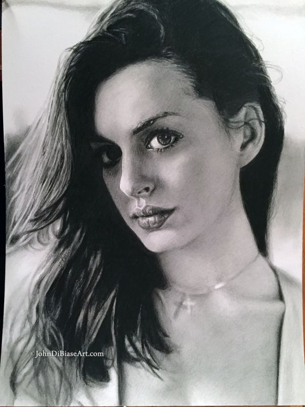 Anne Hathaway Graphite Realistic Original Pencil Drawing (NOT a print) 9 x 12