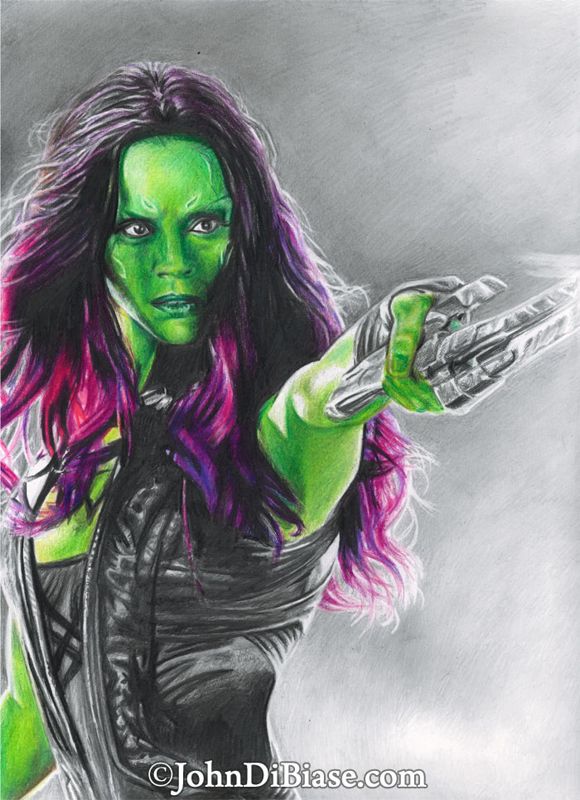 Zoe Saldana as Gamora in Guardians of the Galaxy Graphite and Colored Pencil Drawing (NOT a print) 9" x 12"