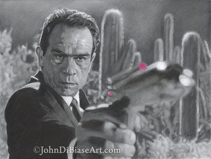 Tommy Lee Jones as Agent K in "Men In Black" Graphite and Colored Pencil Drawing (NOT a print) 12" x 9"