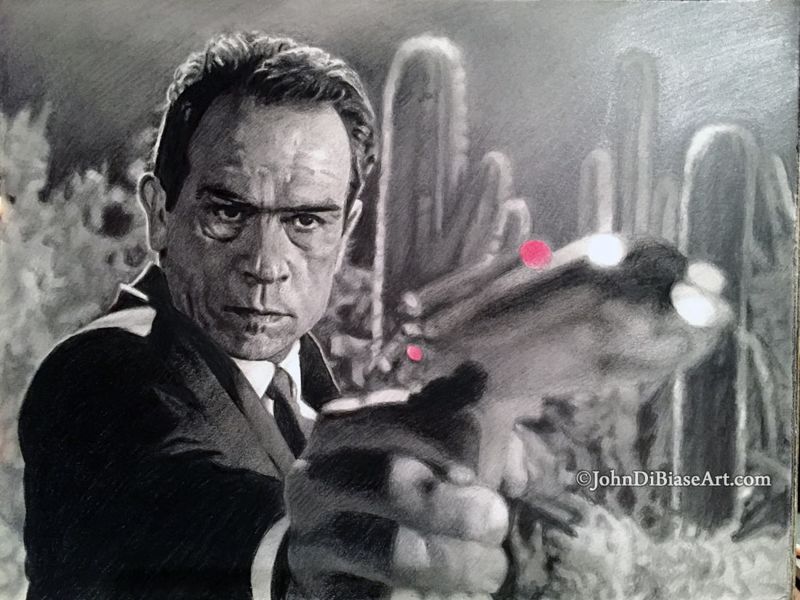 Tommy Lee Jones as Agent K in "Men In Black" Graphite and Colored Pencil Drawing (NOT a print) 12" x 9"