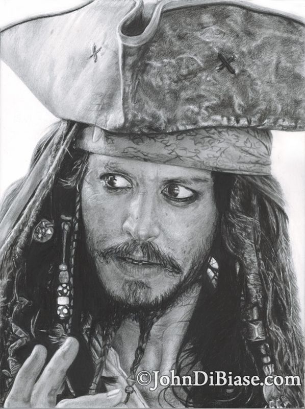 Johnny Depp as Jack Sparrow from "Pirates of the Caribbean" Graphite Pencil Drawing (NOT a print) 9" x 12"