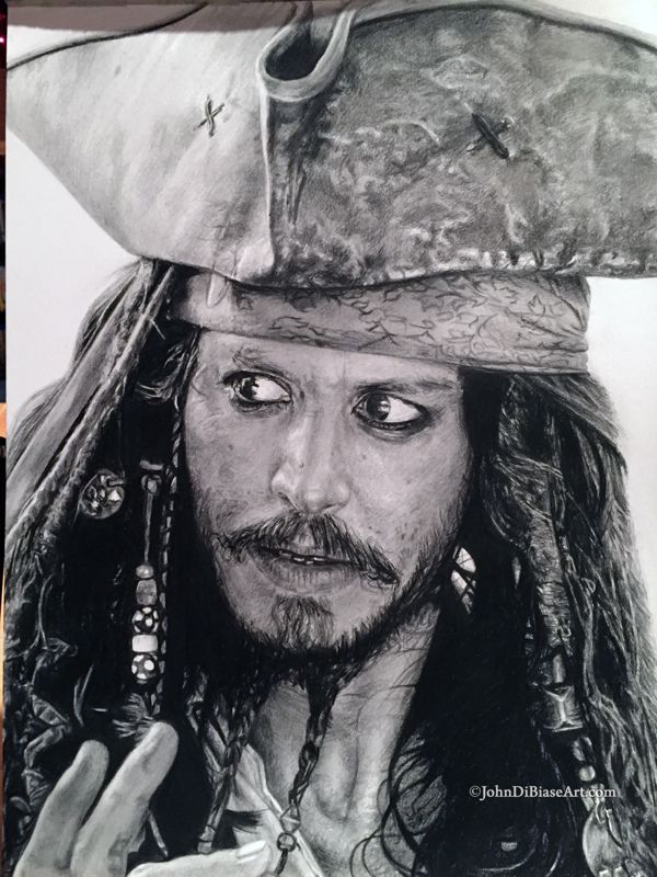 Johnny Depp as Jack Sparrow from "Pirates of the Caribbean" Graphite Pencil Drawing (NOT a print) 9" x 12"