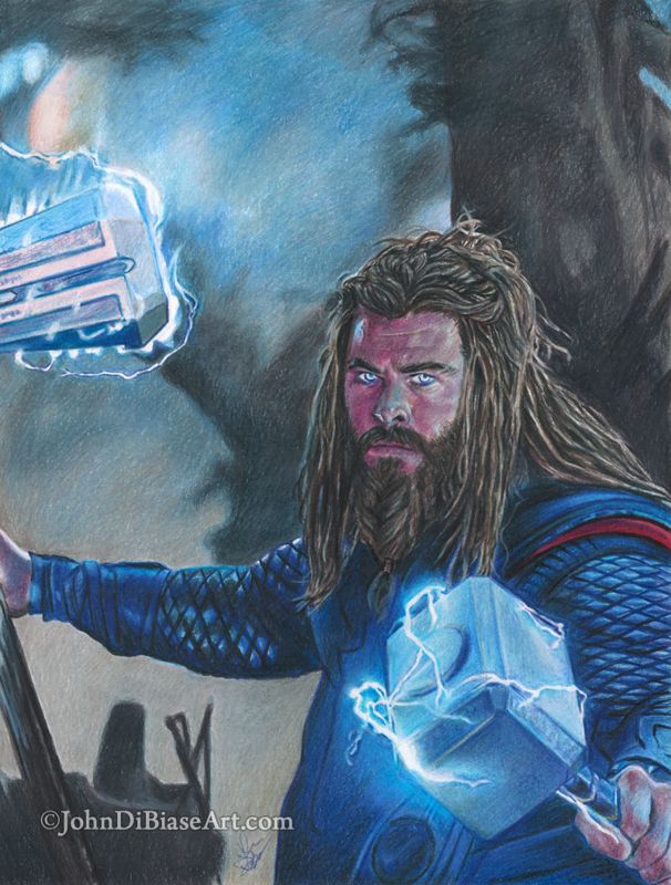 Thor in Avengers Endgame (Chris Hemsworth) Colored Pencil Drawing (NOT a print) 9" x 12"