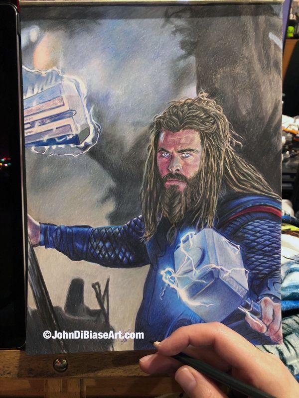 Thor in Avengers Endgame (Chris Hemsworth) Colored Pencil Drawing (NOT a print) 9" x 12"