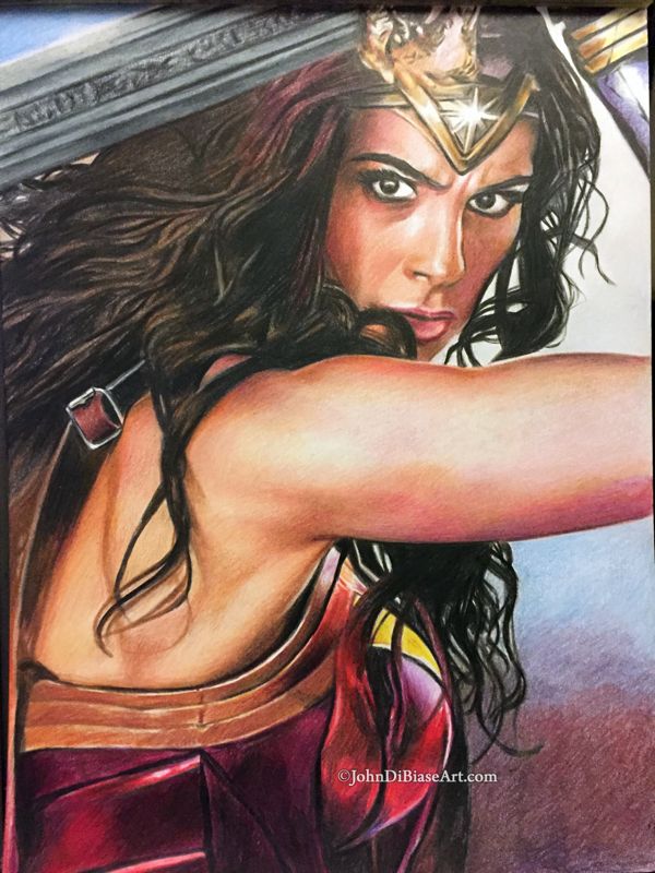 Gal Gadot ORIGINAL Colored Pencil Drawing (Wonder Woman) 9" x 12"