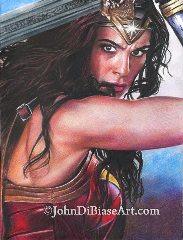 Gal Gadot ORIGINAL Colored Pencil Drawing (Wonder Woman) 9" x 12"