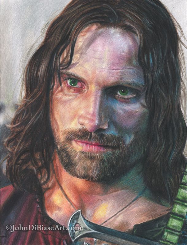 Viggo Mortensen as Aragorn in "Lord of the Rings" Colored Pencil Drawing (NOT a print) 9" x 12"