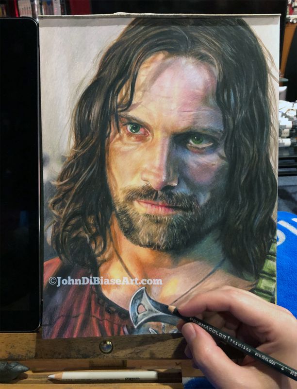 Viggo Mortensen as Aragorn in "Lord of the Rings" Colored Pencil Drawing (NOT a print) 9" x 12"