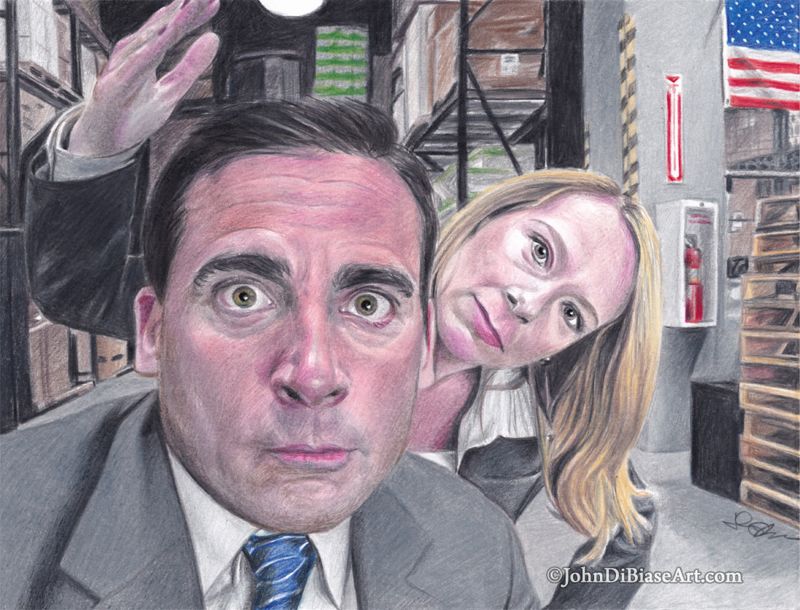 Michael and Holly from "The Office" (Steve Carell and Amy Ryan) Colored Pencil Drawing Print