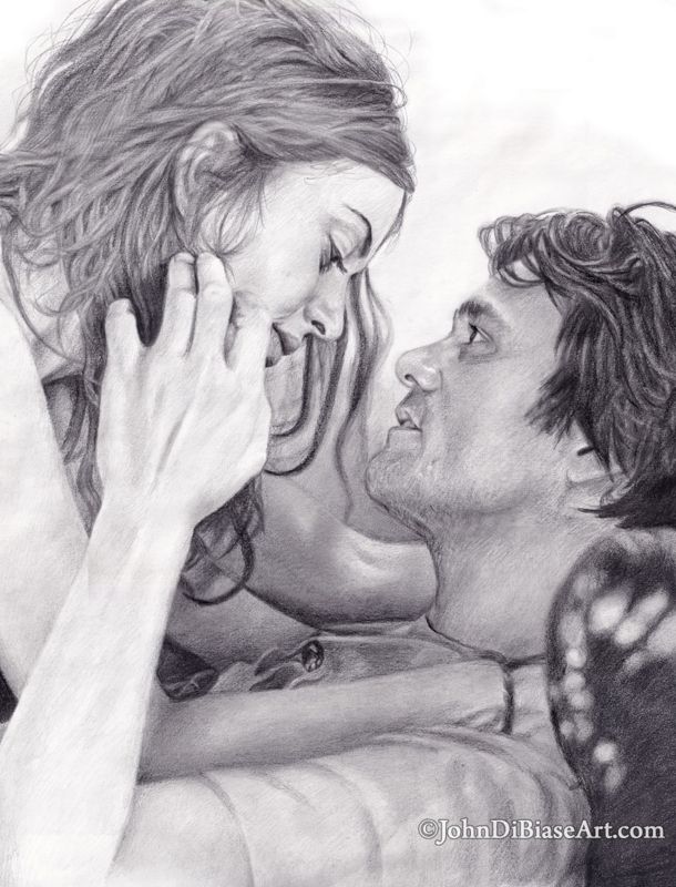 Joel and Clementine in "Eternal Sunshine of the Spotless Mind" (Jim Carrey / Kate Winslet) Graphite Drawing Print  8.5 x 11