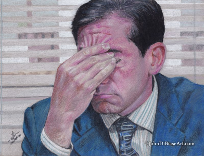 Michael Scott "The Office" Facepalm (Steve Carell) Colored Pencil Drawing Print