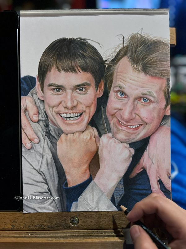Harry and Lloyd (Jim Carrey, Jeff Daniels) in Dumb and Dumber Realistic Colored Pencil Drawing (NOT a print) 9" x 12"