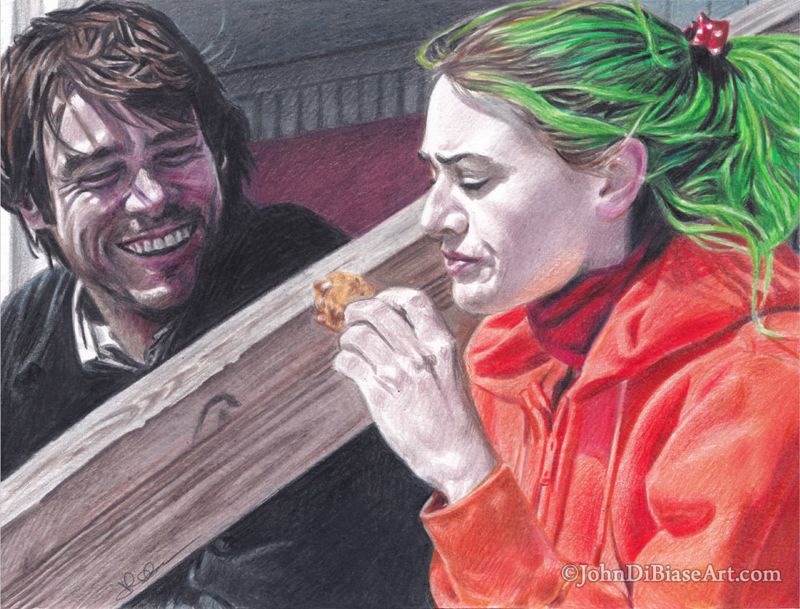 Joel and Clementine in "Eternal Sunshine of the Spotless Mind" (Jim Carrey / Kate Winslet) Colored Pencil Drawing Print  11 x 8.5