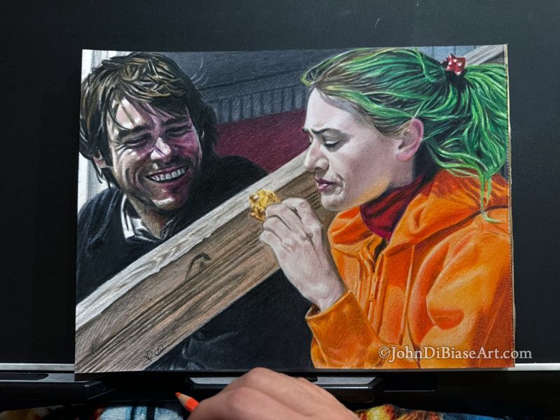 Joel and Clementine in "Eternal Sunshine of the Spotless Mind" (Jim Carrey / Kate Winslet) Original Colored Pencil Drawing (NOT a print) 12" x 9"
