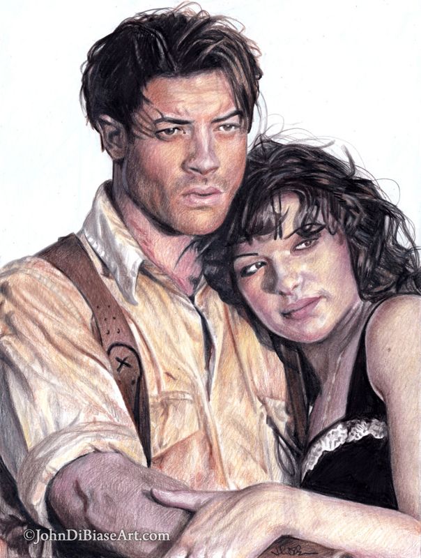 The Mummy Rick O'Connell (Brendan Fraser) and Evie (Rachel Weisz) Colored Pencil Drawing Print