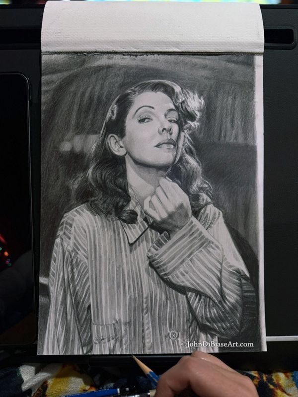 Jean Arthur "The Talk of the Town" Mirror Scene Realistic Original Graphite Pencil Drawing (NOT a print) 9" x 12"