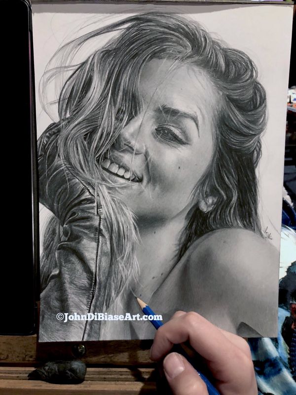 Ana De Armas "Glove Smile" Original Graphite Pencil Drawing (NOT a print) 9 x 12