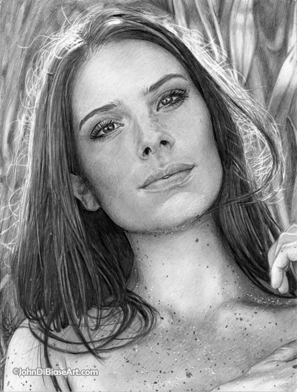 Simone De Kock Original Realistic Graphite Pencil Drawing "Beach Portrait" (NOT a print)  9" x 12"