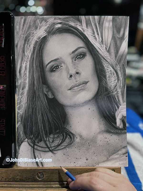Simone De Kock Original Realistic Graphite Pencil Drawing "Beach Portrait" (NOT a print)  9" x 12"