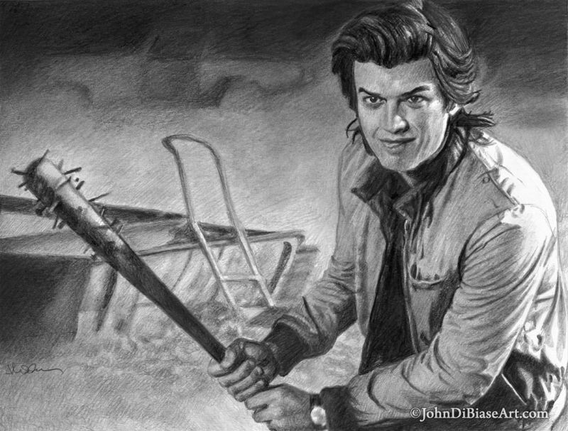 Steve Harrington (Joe Keery, Djo) with bat "Stranger Things" Original Graphite Drawing (NOT A PRINT) 12" x 9"