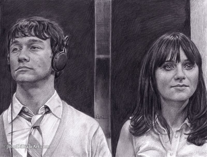 500 Days of Summer Tom and Summer Original Graphite Drawing (Joseph Gordon-Levitt, Zooey Deschanel) (NOT A PRINT) 12" x 9"