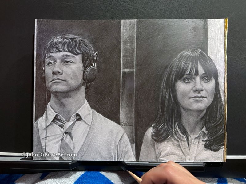 500 Days of Summer Tom and Summer Original Graphite Drawing (Joseph Gordon-Levitt, Zooey Deschanel) (NOT A PRINT) 12" x 9"