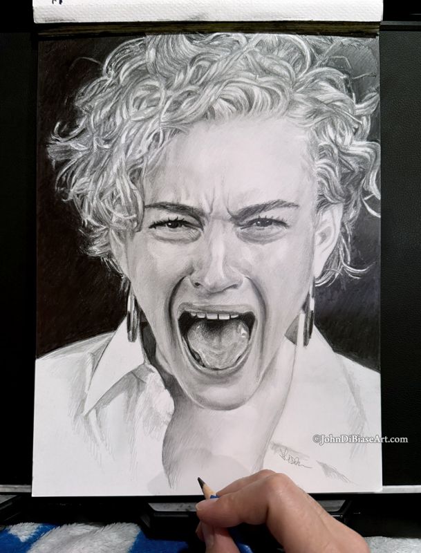 Julia Garner "Screaming" Original Graphite Drawing (NOT A PRINT) 9"x12"