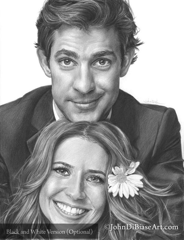 Jim and Pam from "The Office" Drawing Print (Jenna Fischer and John Krasinski) 8.5 x 11