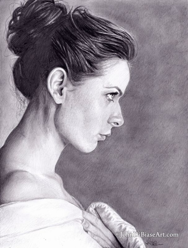 Rebecca Ferguson Side Profile Original Freehand Graphite Pencil Drawing 9 x 12