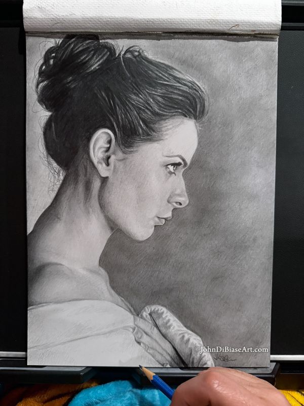 Rebecca Ferguson Side Profile Original Freehand Graphite Pencil Drawing 9 x 12