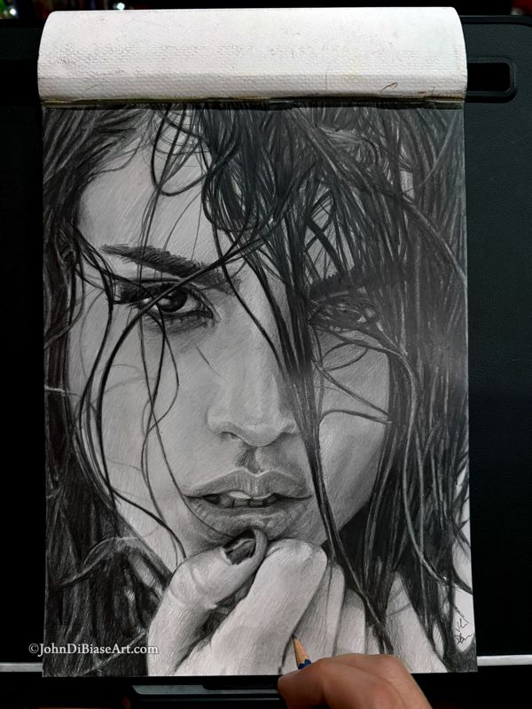 Eiza Gonzalez (Close-Up) Original Freehand Graphite Pencil Drawing 9 x 12